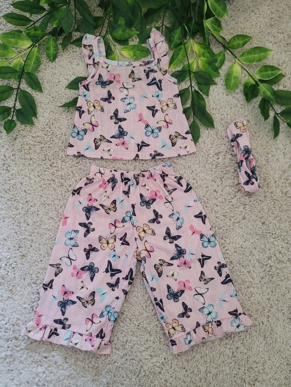 Baby Girl Pointelle Butterfly Pajamas (12-18 Months)